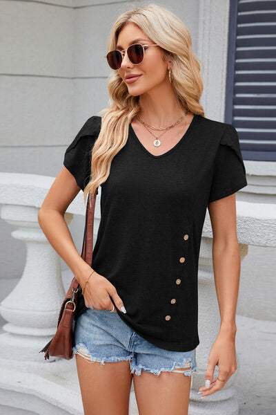 V-Neck Short Sleeve T-Shirt - Trendsi - Flyclothing LLC