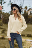 Collared Neck Cable-Knit Long Sleeve Blouse - Trendsi - Flyclothing LLC