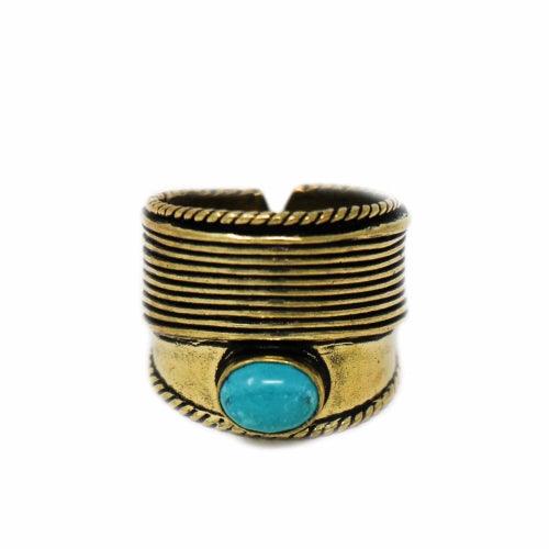 Turquoise Stone Adjustable Brass Ring - Flyclothing LLC