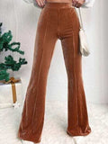 Ribbed High Waist Bootcut Pants - Trendsi - Flyclothing LLC