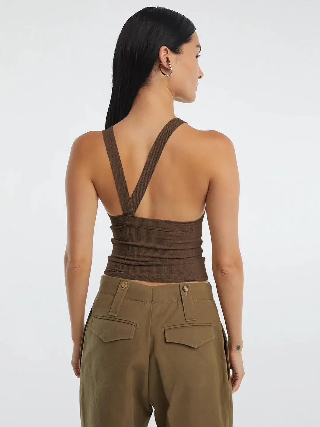 Halter Neck Ribbed Cropped Top - Trendsi - Flyclothing LLC