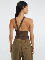 Halter Neck Ribbed Cropped Top - Trendsi - Flyclothing LLC