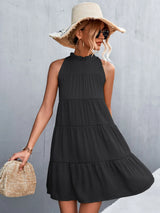 Tie Back Mock Neck Tiered Dress - Trendsi - Flyclothing LLC