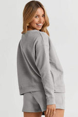 Double Take Full Size Texture Long Sleeve Top and Drawstring Shorts Set - Trendsi - Flyclothing LLC