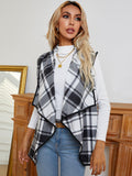 Plaid Open Front Vest - Trendsi