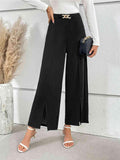 Chain Detail Slit Straight Pants - Trendsi