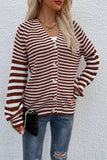 Striped V-Neck Button-Down Cardigan - Trendsi - Flyclothing LLC