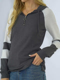 Waffle-knit Raglan Sleeve Zipper Front Hoody - Trendsi - Flyclothing LLC