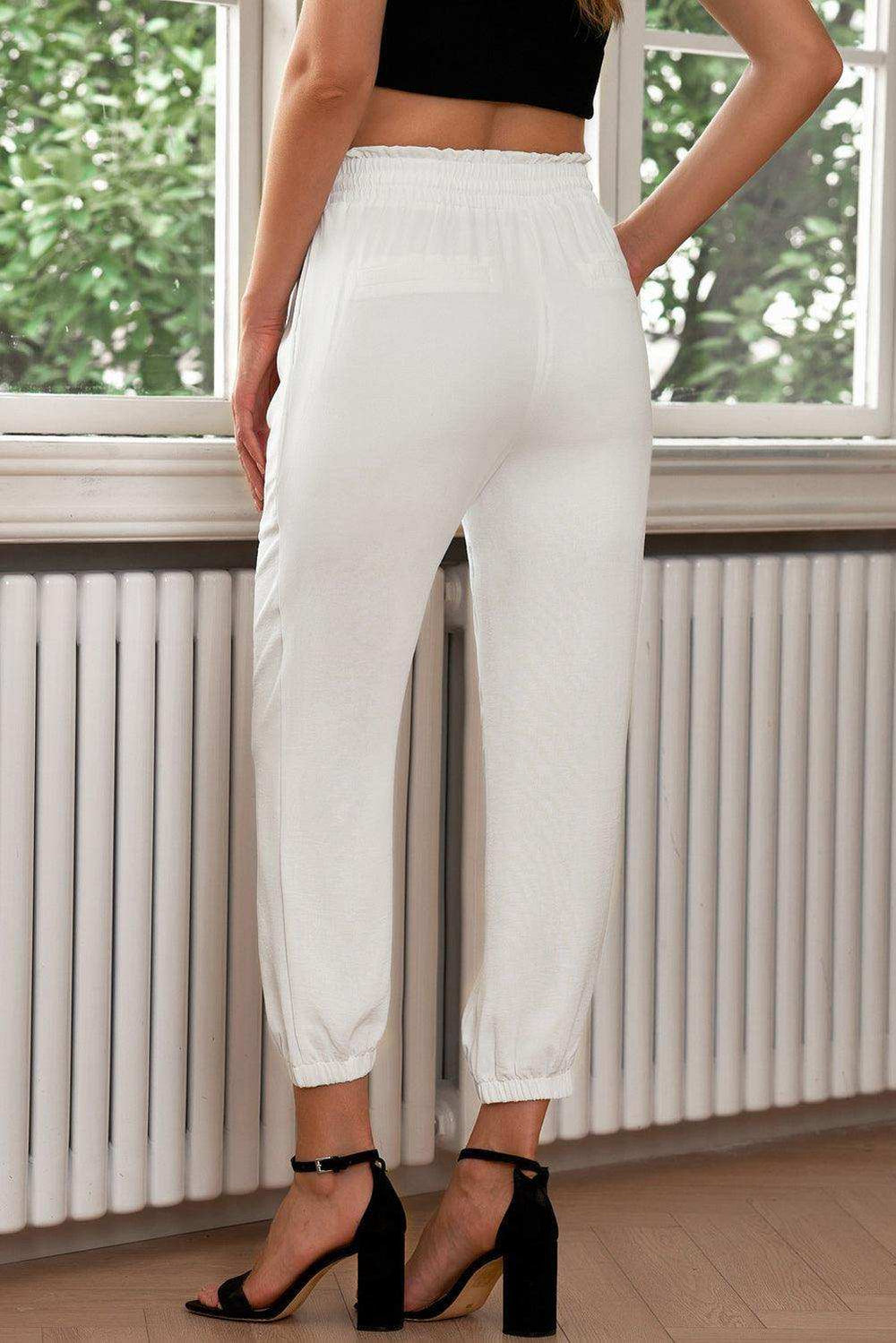 Drawstring Paperbag Waist Cropped Joggers - Trendsi - Flyclothing LLC