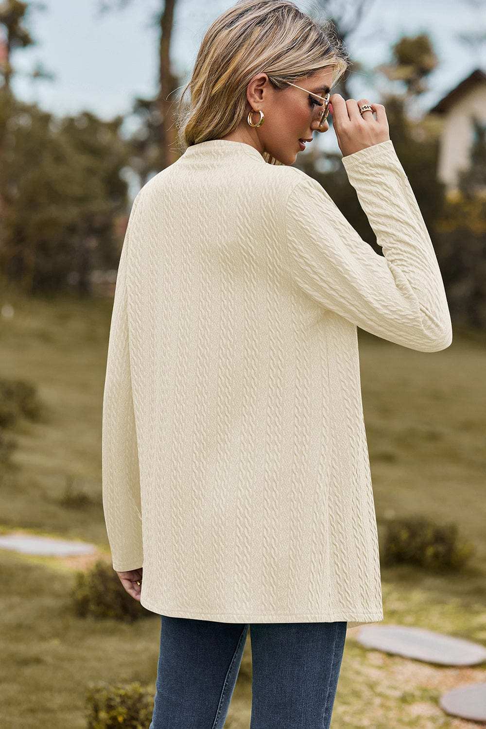 Textured Open Front Long Sleeve Cardigan - Trendsi - Flyclothing LLC