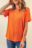 Round Neck Cuffed Short Sleeve Tee - Trendsi - Flyclothing LLC