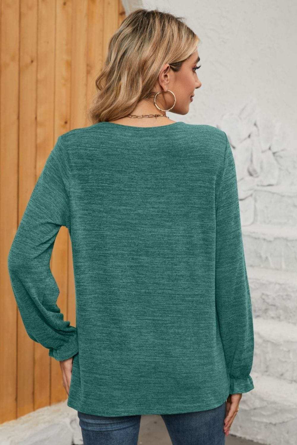 Ruched Round Neck Flounce Sleeve T-Shirt - Trendsi - Flyclothing LLC