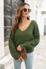 Ribbed Scoop Neck Long Sleeve Pullover Sweater - Trendsi - Flyclothing LLC