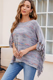 Round Neck Fringe Detail Sleeve Poncho - Trendsi