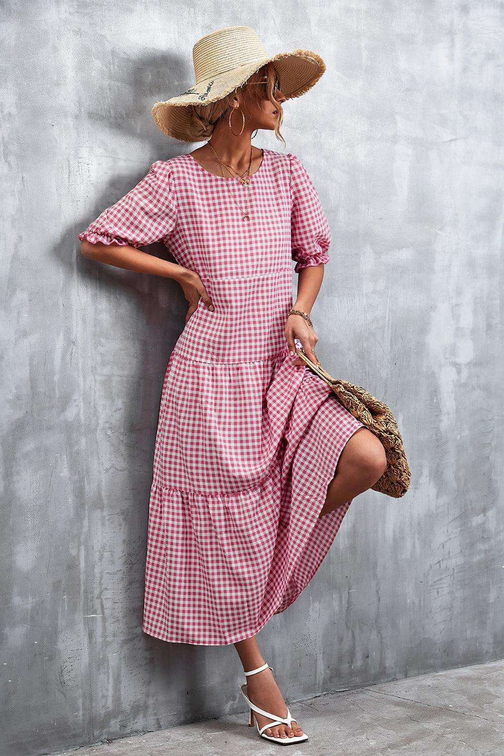 Printed Flounce Sleeve Tiered Dress - Trendsi - Flyclothing LLC