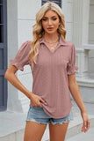 Eyelet Johnny Collar Short Sleeve Blouse - Trendsi - Flyclothing LLC