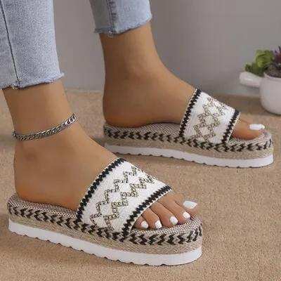 Geometric Weave Platform Sandals - Trendsi - Flyclothing LLC
