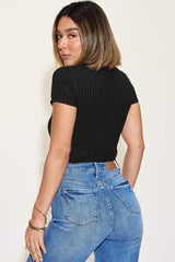 Basic Bae Full Size Ribbed Round Neck Short Sleeve T-Shirt - Trendsi - Flyclothing LLC
