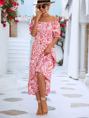 Floral Smocked Flounce Sleeve Midi Dress - Flyclothing LLC