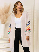 Striped Open Front Dropped Shoulder Cardigan - Trendsi - Flyclothing LLC