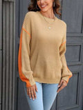 Contrast Round Neck Dropped Shoulder Sweater - Trendsi - Flyclothing LLC