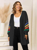 Striped Open Front Dropped Shoulder Cardigan - Trendsi - Flyclothing LLC