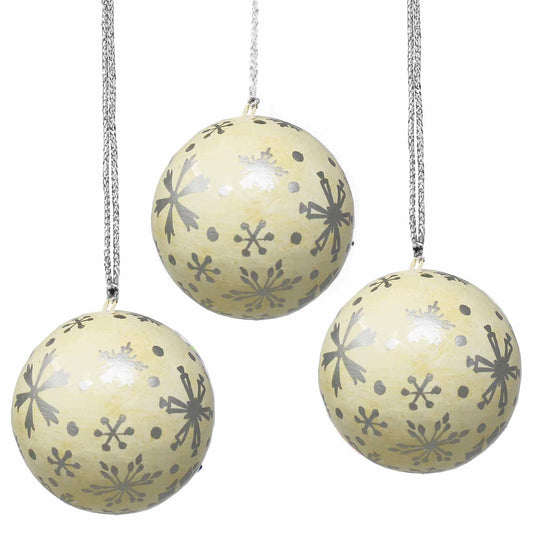 Handpainted Ornaments, Silver Snowflakes - Pack of 3 - Asha Handicrafts