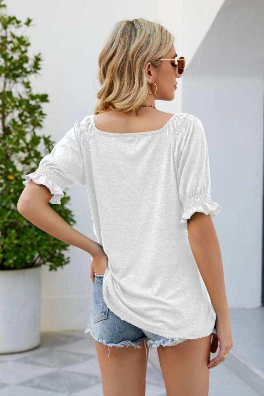 Short Flounce Sleeve Top - Trendsi - Flyclothing LLC