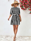 Striped Half Sleeve Tie Waist Mini Dress - Trendsi - Flyclothing LLC