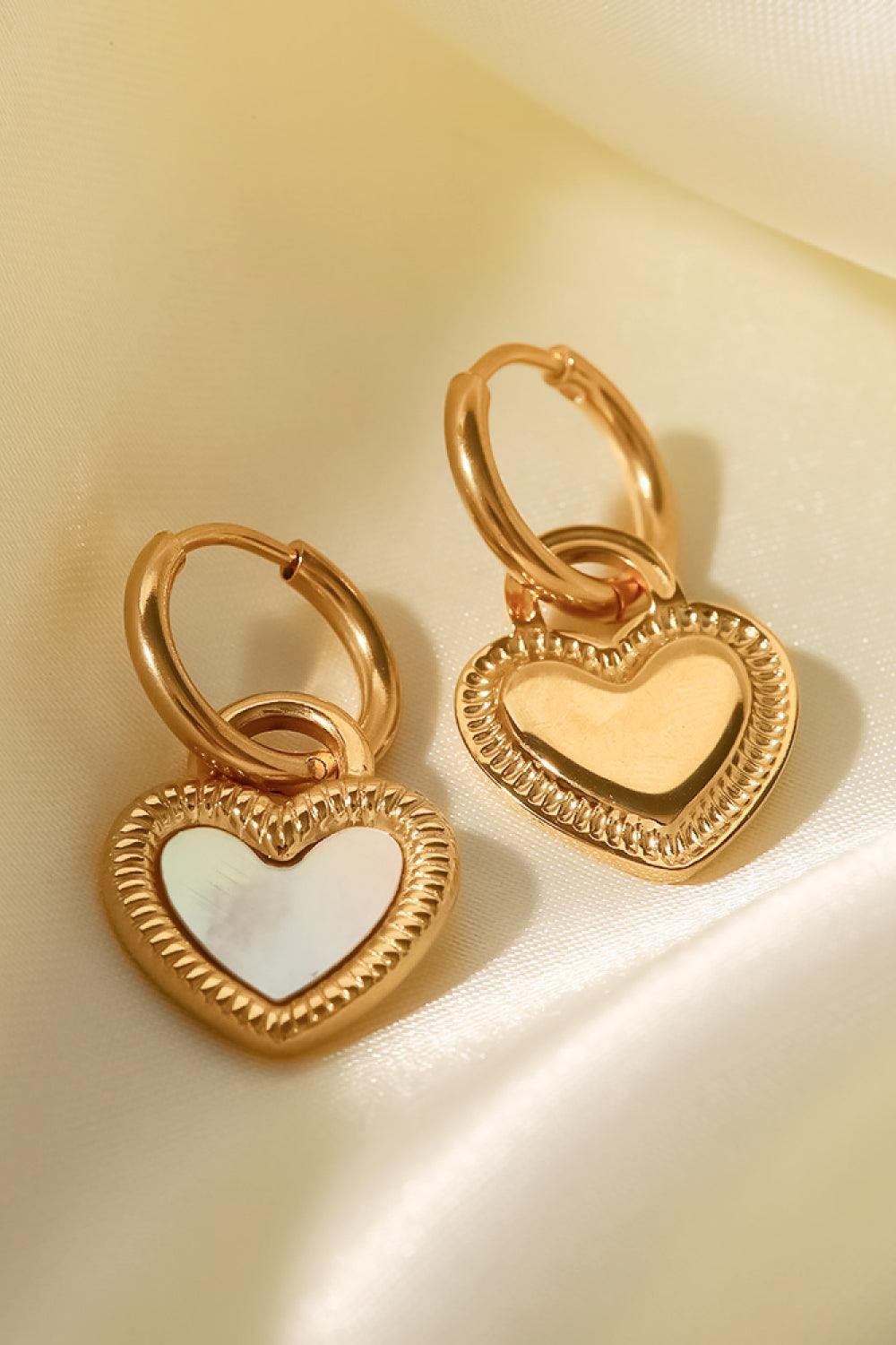 Inlaid Shell Heart Drop Earrings - Trendsi