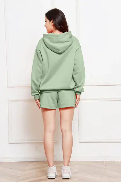 Drop Shoulder Long Sleeve Hoodie and Shorts Set - Trendsi - Flyclothing LLC