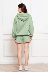 Drop Shoulder Long Sleeve Hoodie and Shorts Set - Trendsi - Flyclothing LLC