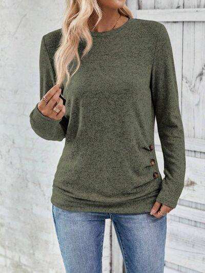 Round Neck Long Sleeve T-Shirt - Trendsi - Flyclothing LLC