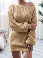 Rib-Knit Mini Sweater Dress - Trendsi