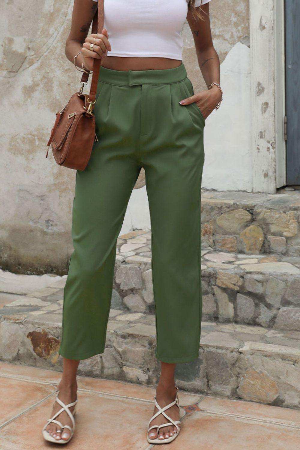 Straight Leg Cropped Pants with Pockets - Trendsi - Flyclothing LLC