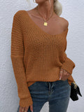Rib-Knit V-Neck Tunic Sweater - Trendsi