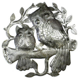 Pair of Owls on Perch Metal Wall Art - Croix des Bouquets - Croix des Bouquets