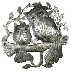 Pair of Owls on Perch Metal Wall Art - Croix des Bouquets - Croix des Bouquets