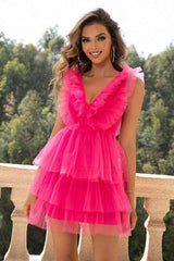 Ruffled V-Neck Sleeveless Mesh Dress - Trendsi - Flyclothing LLC