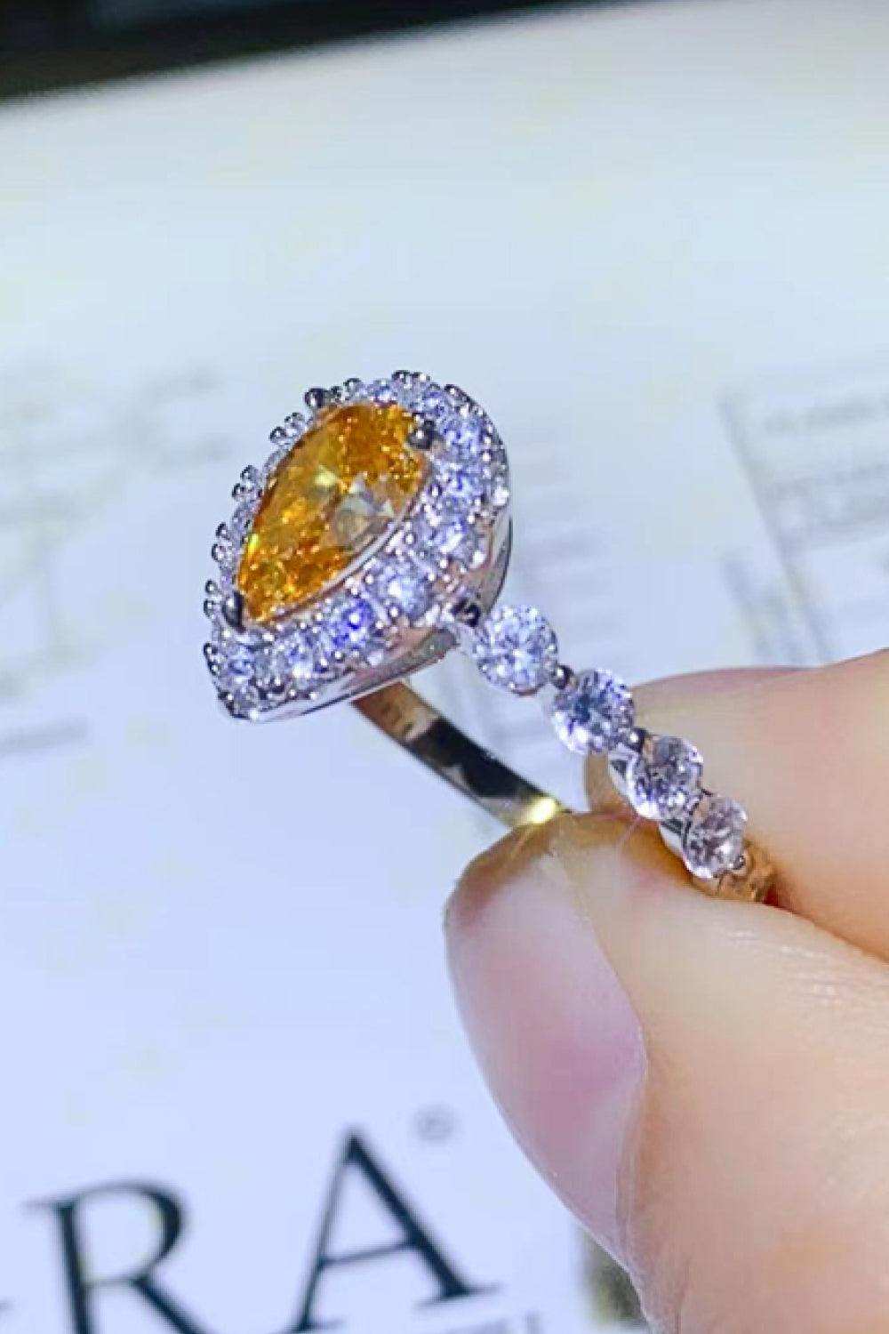 1 Carat Moissanite Contrast Teardrop Ring - Trendsi - Flyclothing LLC