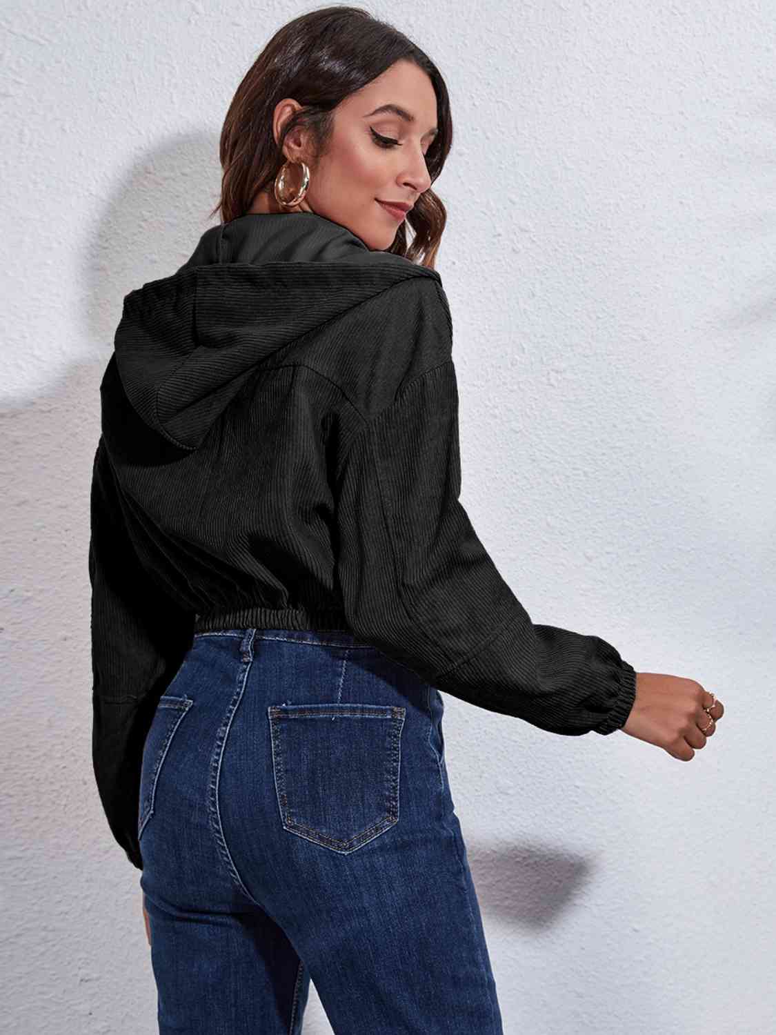 Drawstring Hooded Zip Up Jacket with Pockets - Trendsi - Flyclothing LLC
