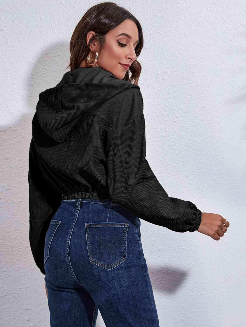 Drawstring Hooded Zip Up Jacket with Pockets - Trendsi - Flyclothing LLC