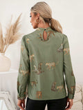 Leopard Graphic Mock Neck Puff Sleeve Blouse - Trendsi - Flyclothing LLC