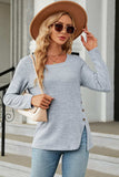 Slit Decorative Button Square Neck T-Shirt - Trendsi - Flyclothing LLC