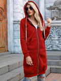 Full Size Zip-Up Longline Hoodie with Pockets - Trendsi - Flyclothing LLC