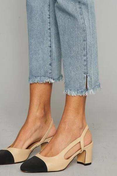 Kancan High Waist Button Fly Raw Hem Cropped Straight Jeans - Trendsi - Flyclothing LLC