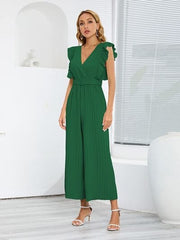Ruffled Surplice Cap Sleeve Jumpsuit - Trendsi