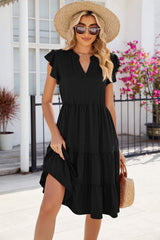 Ruched Notched Cap Sleeve Dress - Trendsi - Flyclothing LLC