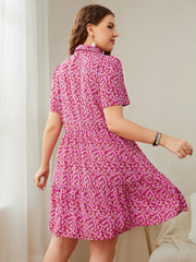 Plus Size Printed Short Sleeve Collared Dress - Trendsi