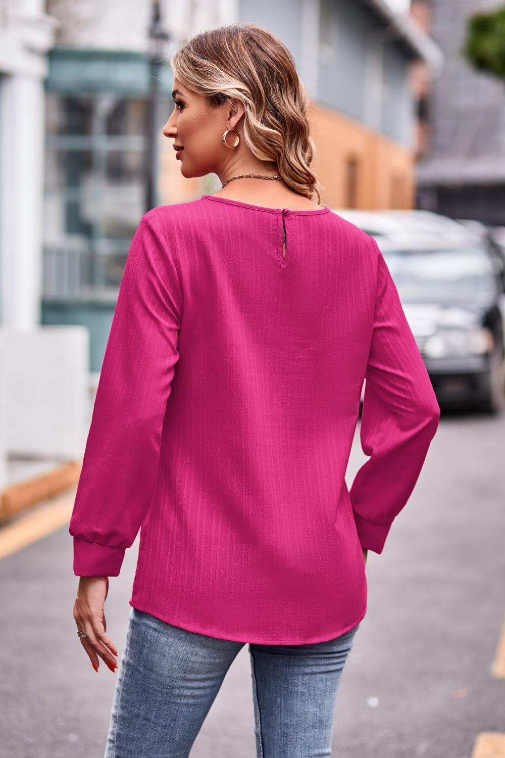 Round Neck Long Sleeve Tee - Trendsi - Flyclothing LLC